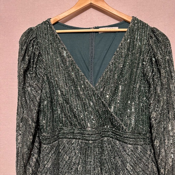 NWT Mac Duggal Beaded Lace Long Sleeve Midi Dress - size 16 - Picture 6 of 8